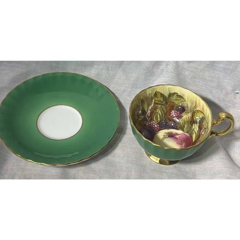 Fruit Harvest‎ TEACUP & SAUCER by Royal Aynsley GREEN Jones VINTAGE